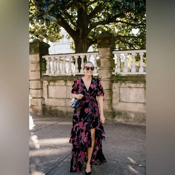 Hutch Black Motif Tiered Velvet Wrap Dress - Picture 4 of 9